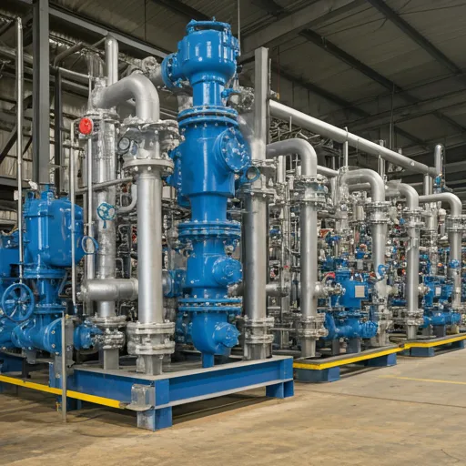 Área industrial com tubulações e válvulas de processo com controle de risco